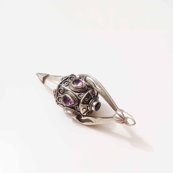 Large Lemurian Quartz Crystal Teardrop Amethyst Pendulum Necklace - Picture 3 of 9